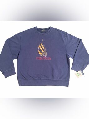 Nautica Men’s Navy Crewneck Sweatshirt with Yellow & Red Sail Logo